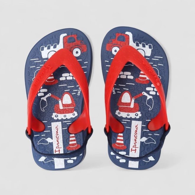 Chinelo Bebê Ipanema Elástico Construção Azul & Vermelho
