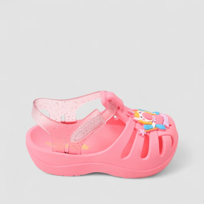 Babuche Bebê Grendene Kids Unicórnio Tira Contato Glitter Rosa