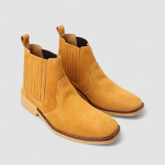 Bota Chelsea Masculina Bow River Em Couro Camurça Caramelo