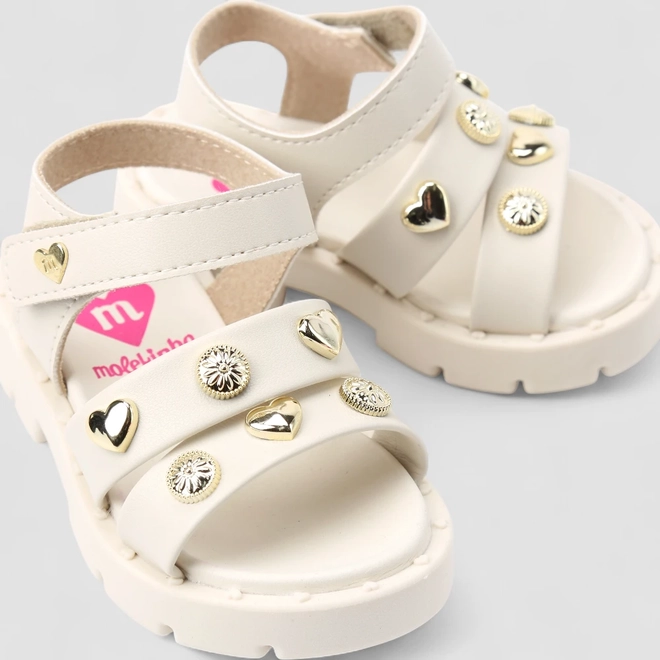 Sandália Bebê Molekinha Detalhe Tachas Off White