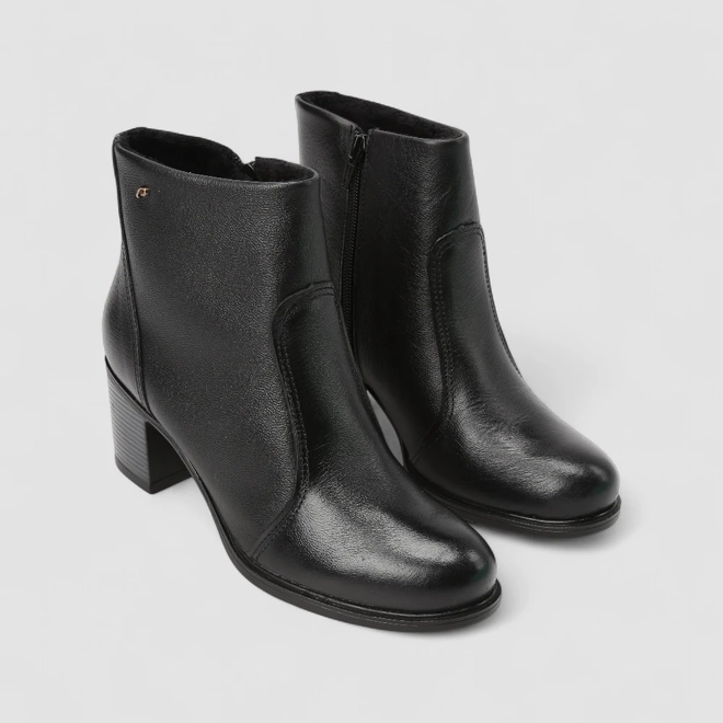 Ankle Boot Feminina Pegada Original Couro Salto Bloco Preto