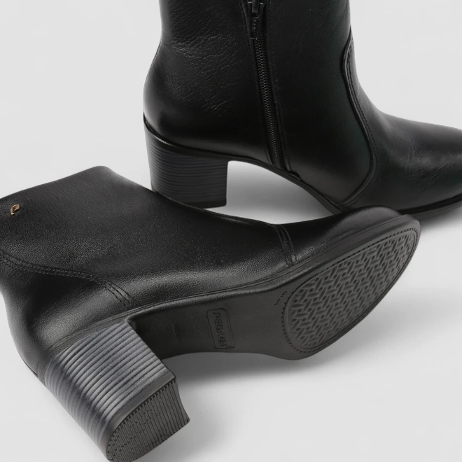 Ankle Boot Feminina Pegada Original Couro Salto Bloco Preto