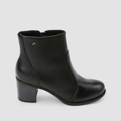 Ankle Boot Feminina Pegada Original Couro Salto Bloco Preto