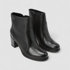 Ankle Boot Feminina Pegada Original Couro Salto Bloco Preto