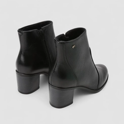 Ankle Boot Feminina Pegada Original Couro Salto Bloco Preto