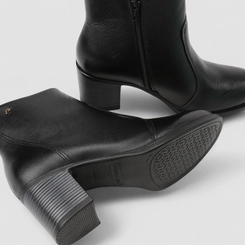 Ankle Boot Feminina Pegada Original Couro Salto Bloco Preto