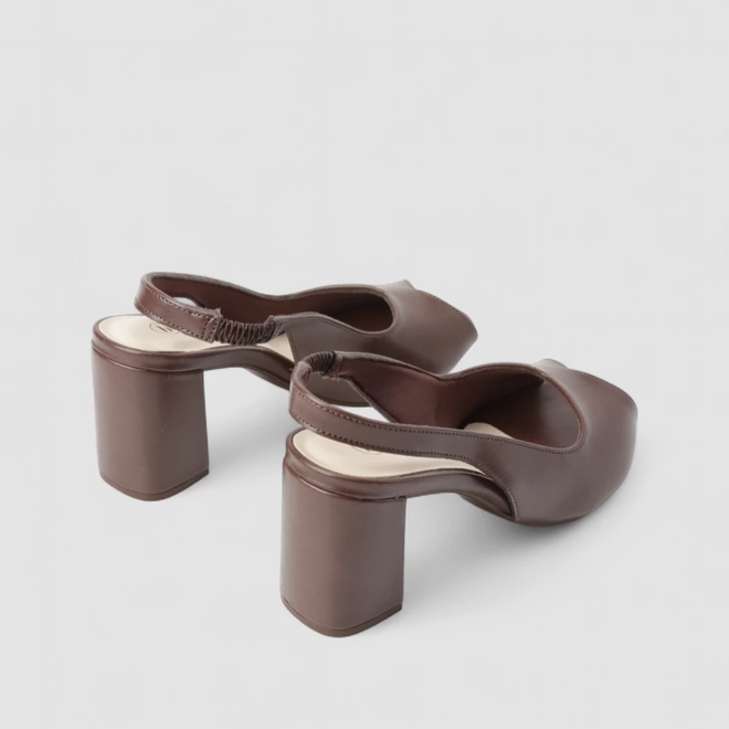 Peep Toe Slingback Feminino Bebecê Salto Bloco Marrom