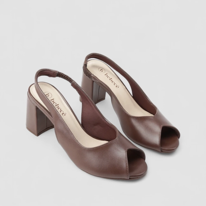 Peep Toe Slingback Feminino Bebecê Salto Bloco Marrom