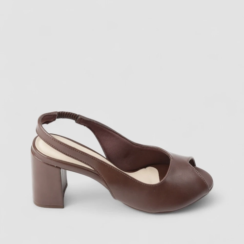 Peep Toe Slingback Feminino Bebecê Salto Bloco Marrom