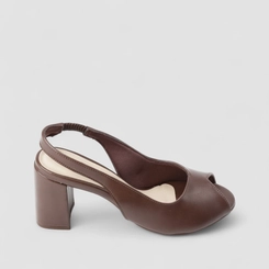 Peep Toe Slingback Feminino Bebecê Salto Bloco Marrom
