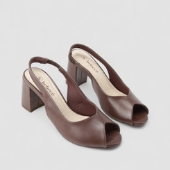 Peep Toe Slingback Feminino Bebecê Salto Bloco Marrom