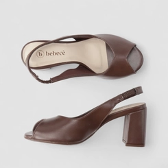 Peep Toe Slingback Feminino Bebecê Salto Bloco Marrom