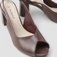 Peep Toe Slingback Feminino Bebecê Salto Bloco Marrom