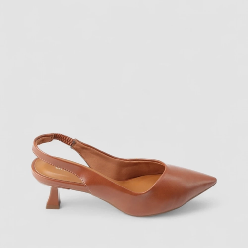 Slingback Feminino Gabriela Salto Taça Bico Fino Caramelo
