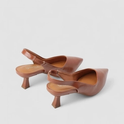 Slingback Feminino Gabriela Salto Taça Bico Fino Caramelo