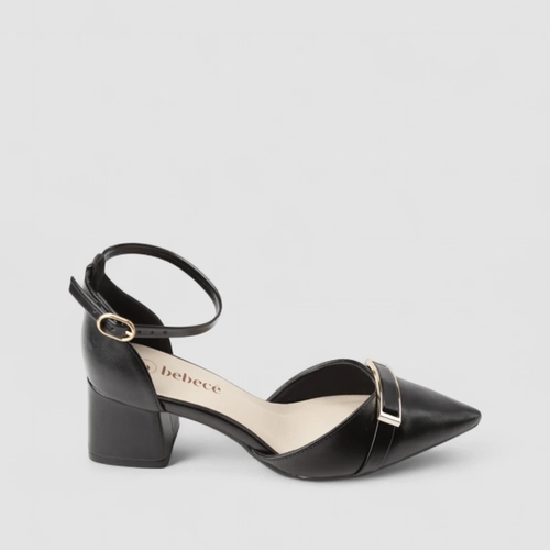 Sandália Feminina Bebecê Salto Bloco Detalhe Dourado Preto