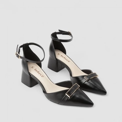 Sandália Feminina Bebecê Salto Bloco Detalhe Dourado Preto