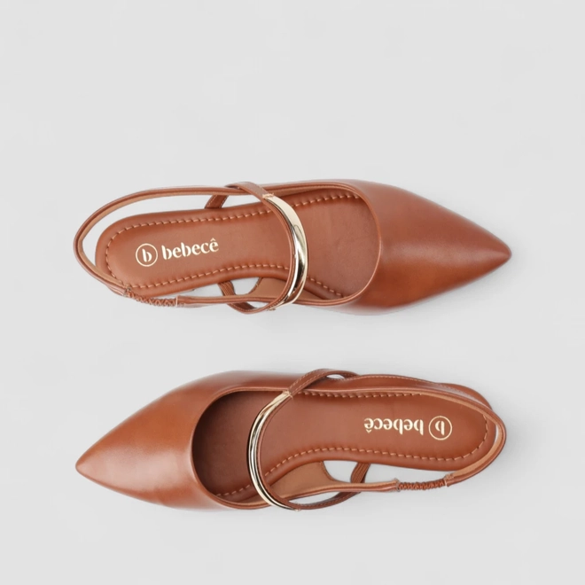 Sapatilha Slingback Feminino Bebecê Boneca Enfeite Metálico Marrom