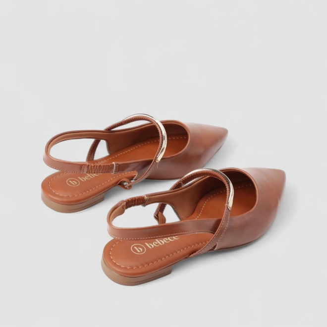 Sapatilha Slingback Feminino Bebecê Boneca Enfeite Metálico Marrom