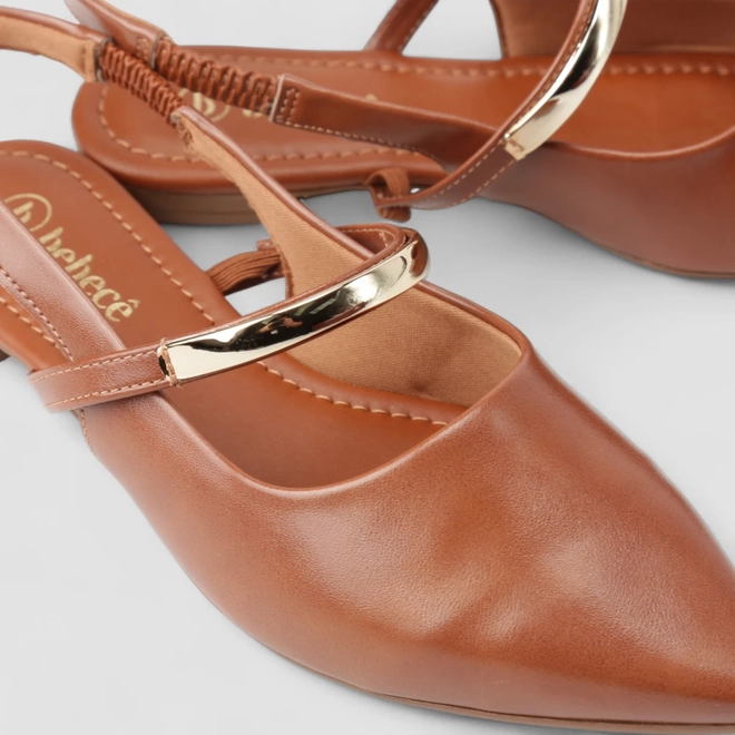 Sapatilha Slingback Feminino Bebecê Boneca Enfeite Metálico Marrom
