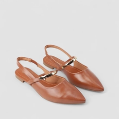 Sapatilha Slingback Feminino Bebecê Boneca Enfeite Metálico Marrom