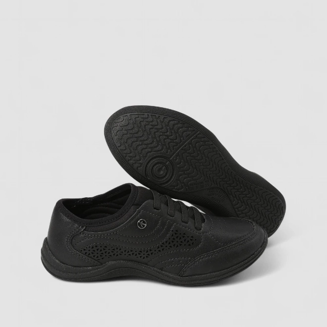 Tênis Casual Feminino Kolosh Elástico Detalhe Perfuros & Pespontos Preto