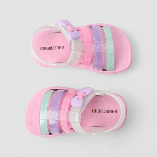 Sandália Bebê Gabrielinha Glitter Tira Contato Detalhe Laço Rosa