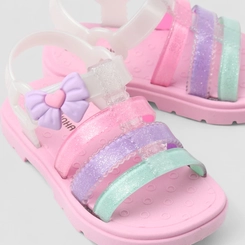Sandália Bebê Gabrielinha Glitter Tira Contato Detalhe Laço Rosa