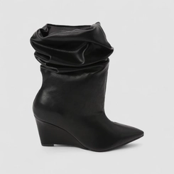 Bota Slouchy Feminina Gabriela Drapeada Salto Anabela Preta