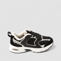 Tênis Casual Feminino Vertus Recortes Preto Branco