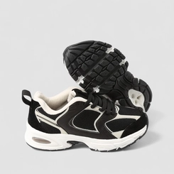 Tênis Casual Feminino Vertus Recortes Preto Branco