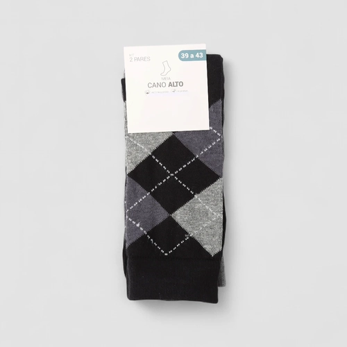 Meia STZ Cano Alto Kit 2 Pares 39 - 43 Preto Cinza