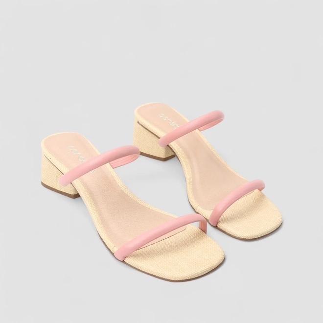 Tamanco Feminino Penélope Textura Palha Tiras Rosa