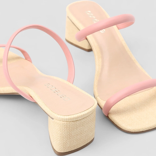 Tamanco Feminino Penélope Textura Palha Tiras Rosa