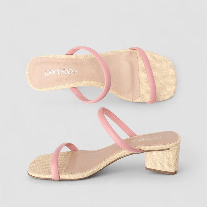 Tamanco Feminino Penélope Textura Palha Tiras Rosa