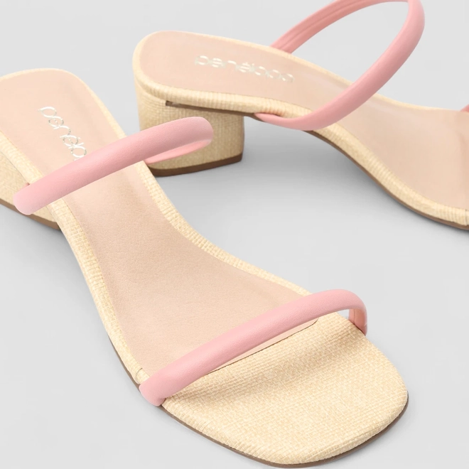 Tamanco Feminino Penélope Textura Palha Tiras Rosa