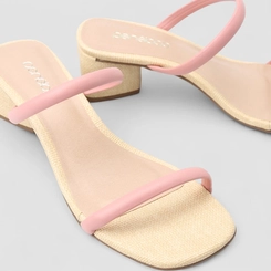 Tamanco Feminino Penélope Textura Palha Tiras Rosa