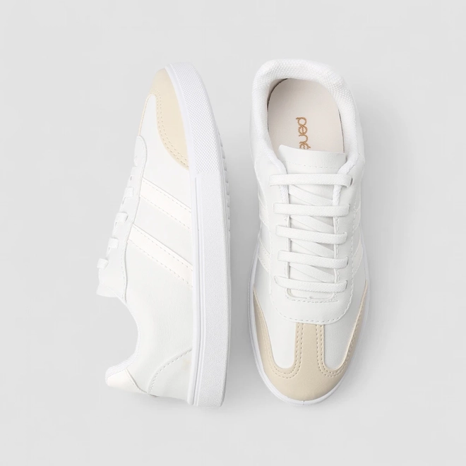Tênis Casual Feminino Penélope Branco & Bege