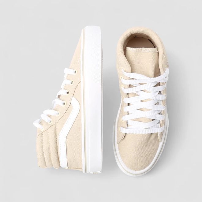 Tênis Casual Feminino Star Feet Cano Médio Bege