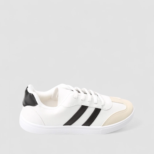 Tênis Casual Feminina Penélope Recorte Nobuck Branco & Preto