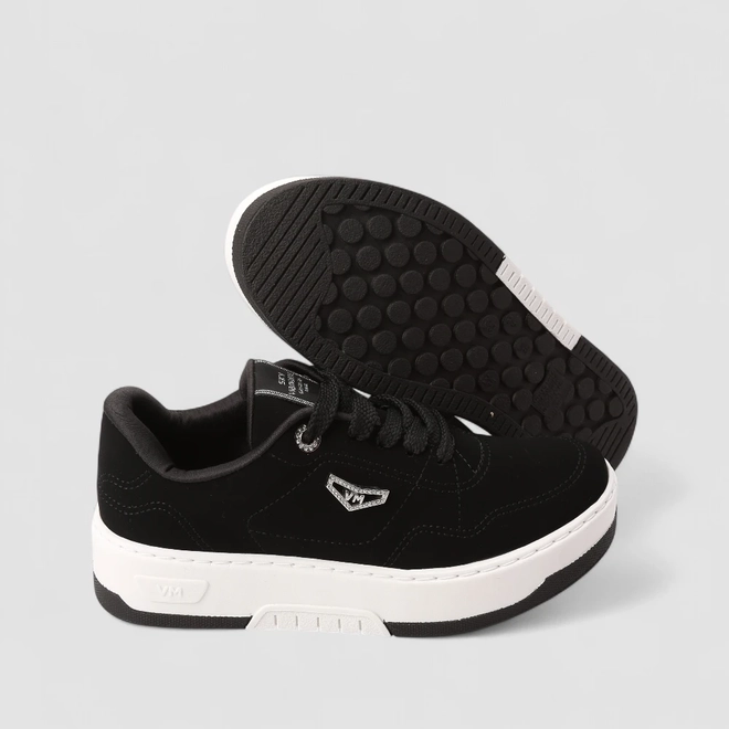Tênis Casual Feminino Via Marte Nobuck Detalhe Brilho Preto