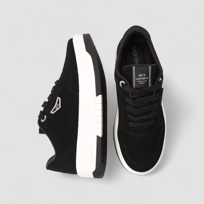 Tênis Casual Feminino Via Marte Nobuck Detalhe Brilho Preto