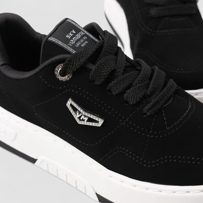 Tênis Casual Feminino Via Marte Nobuck Detalhe Brilho Preto