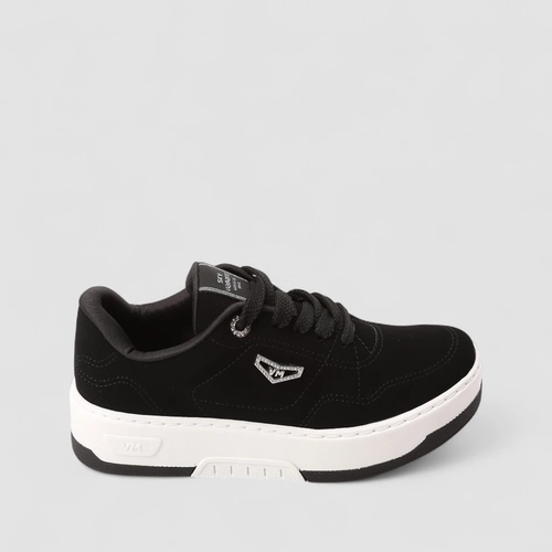 Tênis Casual Feminino Via Marte Nobuck Detalhe Brilho Preto