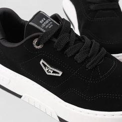 Tênis Casual Feminino Via Marte Nobuck Detalhe Brilho Preto