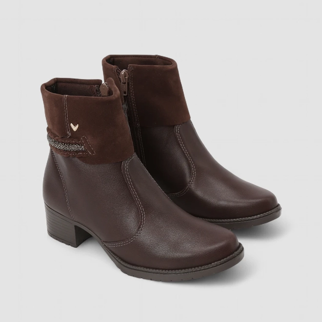 Bota Feminina Mississipi Nobuck Detalhe Strass & Tressê Marrom