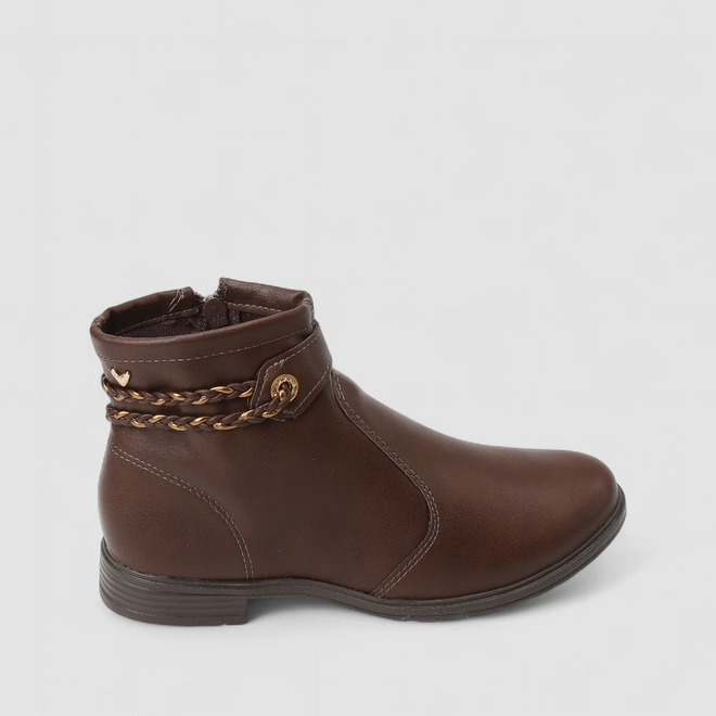 Ankle Boot Feminina Mississipi Tira Tressê Metalizada Marrom