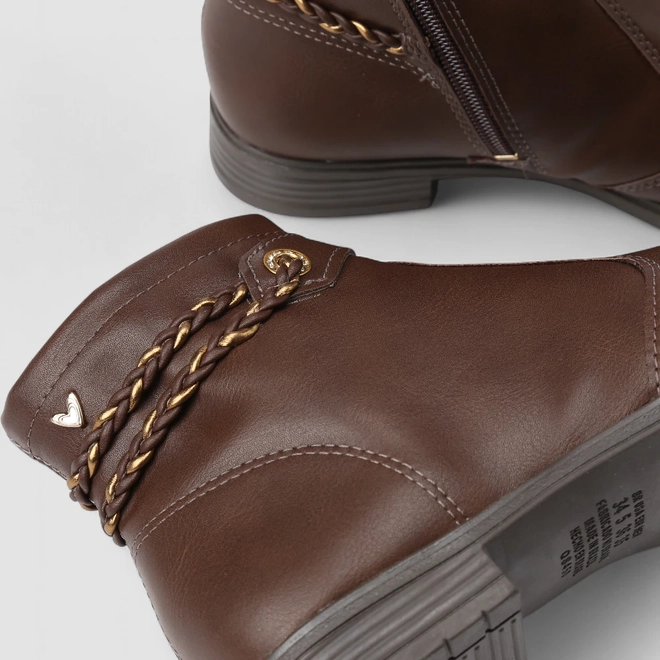 Ankle Boot Feminina Mississipi Tira Tressê Metalizada Marrom