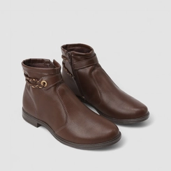 Ankle Boot Feminina Mississipi Tira Tressê Metalizada Marrom