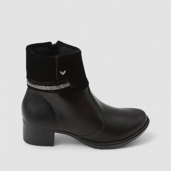Ankle Boot Feminina Mississipi Camurça Tira Tressê & Strass Preta